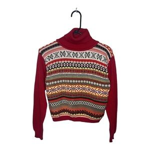 Vintage Fair Isle Knit Sweater Red & Yellow Small